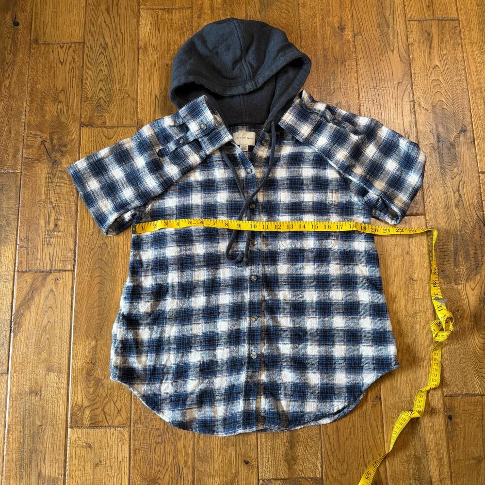Lot of 2 American Eagle Plaid Oversized Flannel Hoodie Button Up Shirt Sz XS/S - Picture 4 of 9